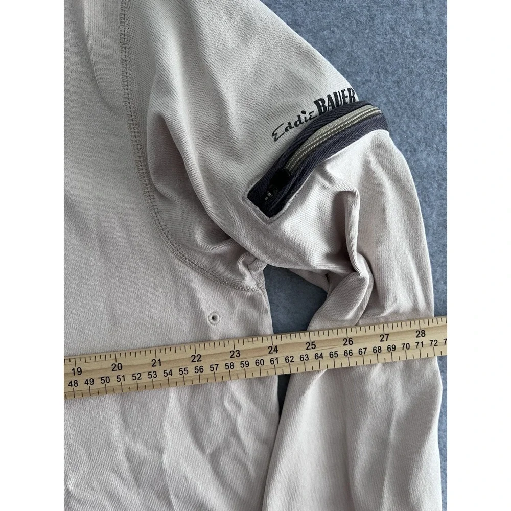 Eddie Bauer Mock Neck 100% Cotton L Long Sleeve Mens Shirt Beige Tan Putty Zip